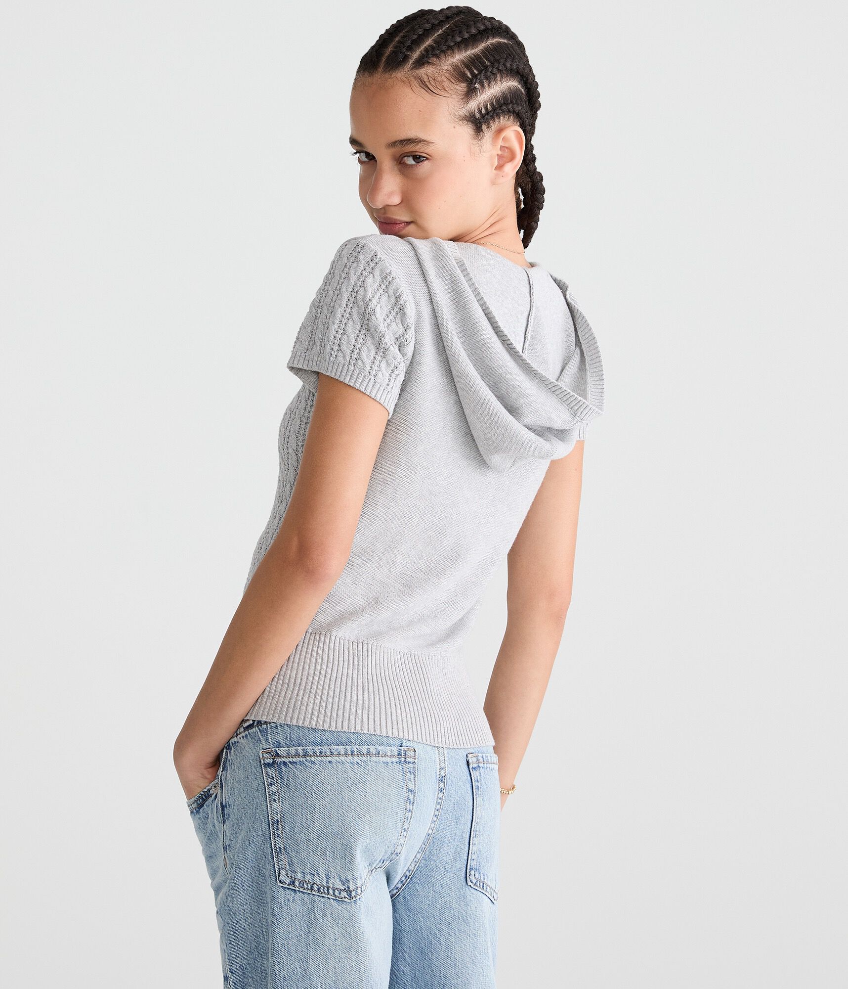 Short Sleeve Full-Zip Sweater Hoodie