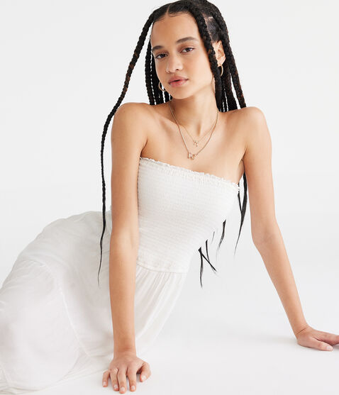 Solid Strapless Smocked Maxi Dress Solid Strapless Smocked Maxi Dress