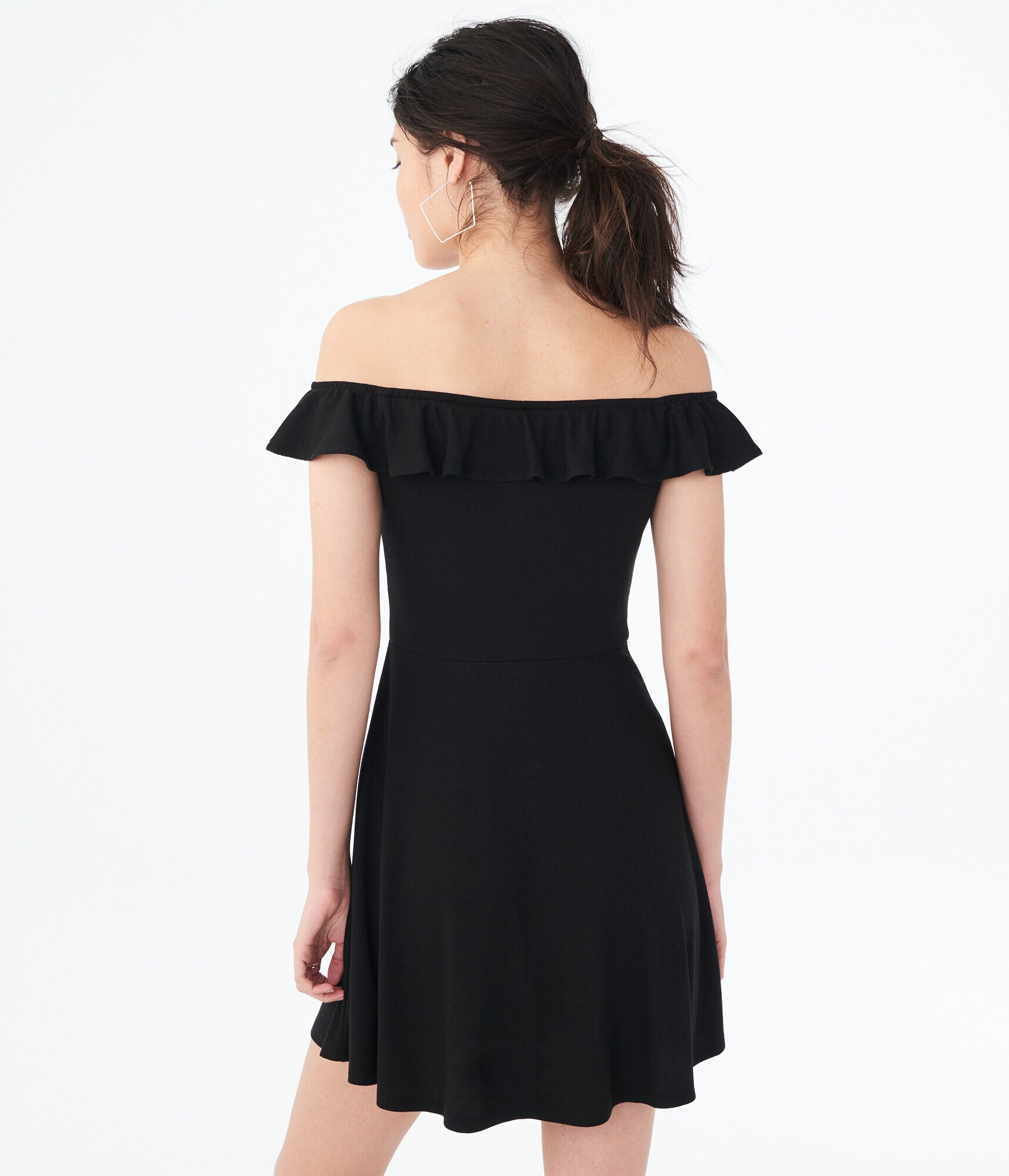 Solid V-Wire Off-The-Shoulder Fit &amp; Flare Dress***