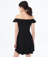 Solid V-Wire Off-The-Shoulder Fit & Flare Dress***