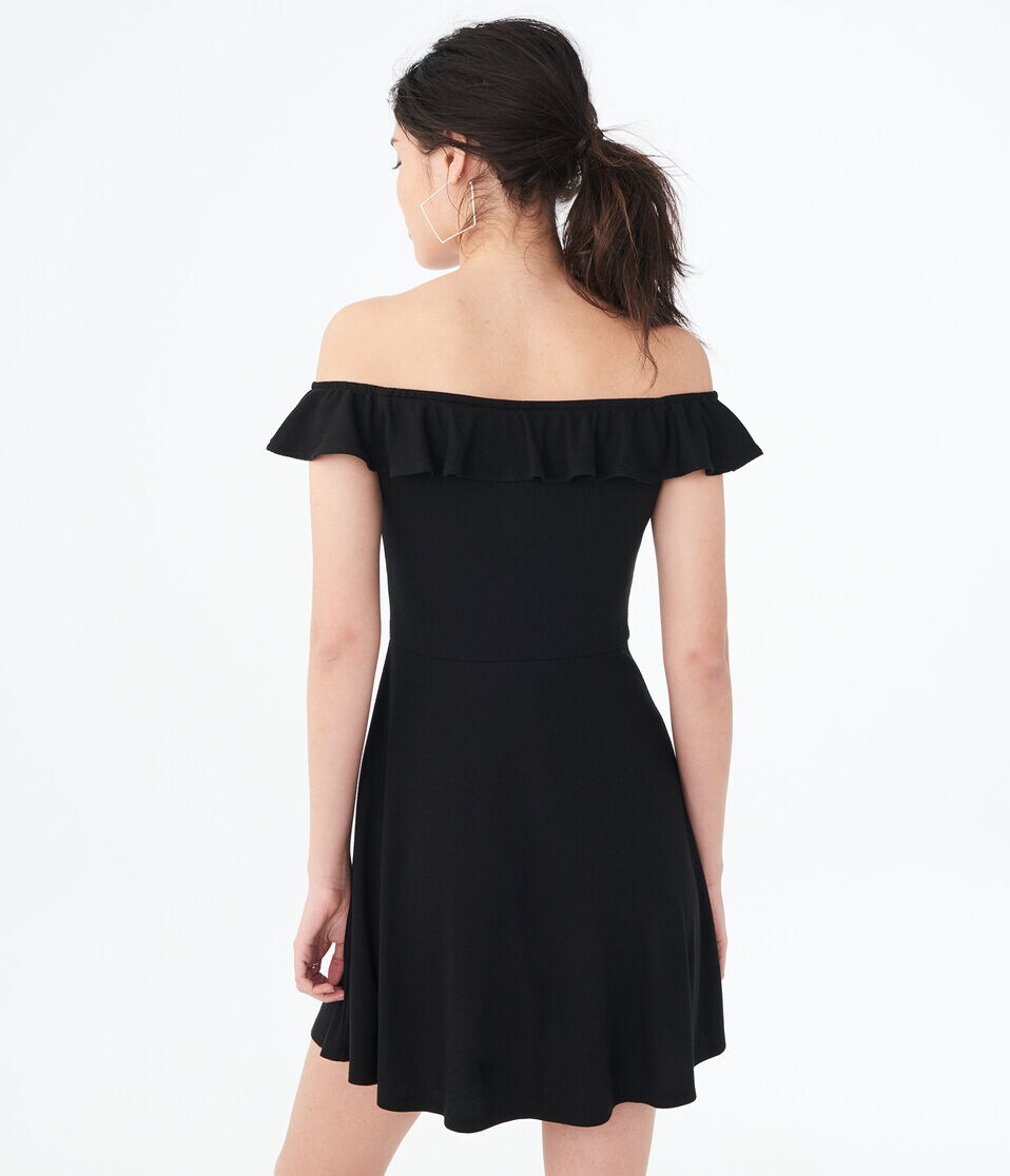 Solid V-Wire Off-The-Shoulder Fit & Flare Dress***