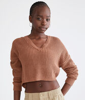 Shaker Stitch Cropped V-Neck Sweater