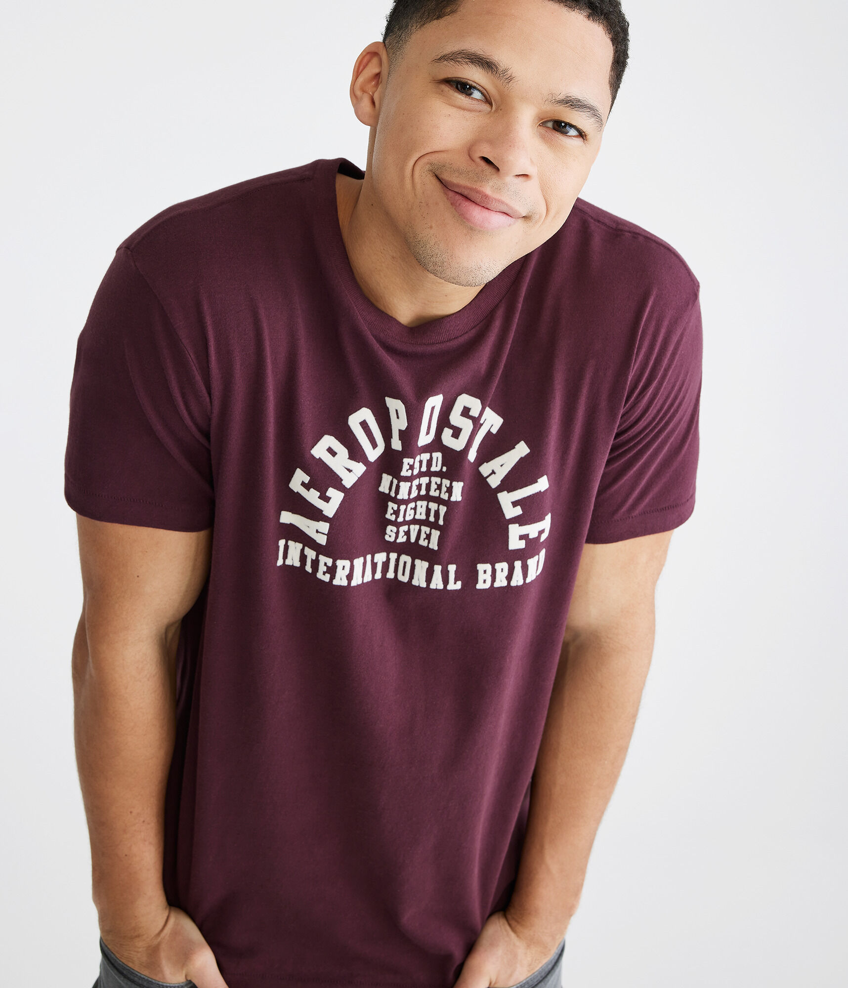 Aeropostale Arch Flocked Graphic Tee