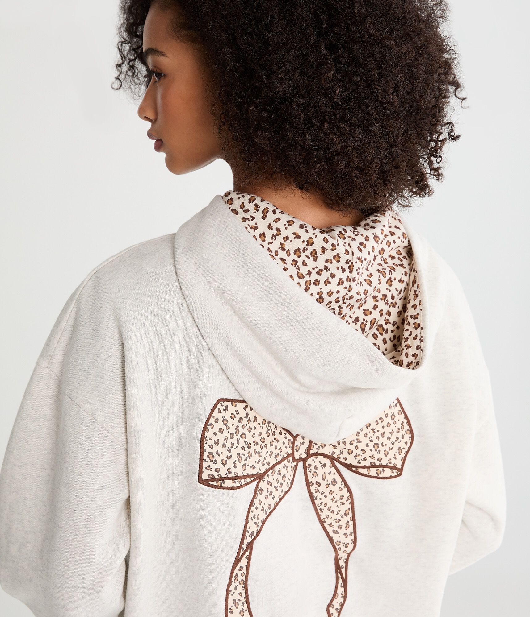 Cloud Soft Leopard Print Bow Oversized Pullover Hoodie