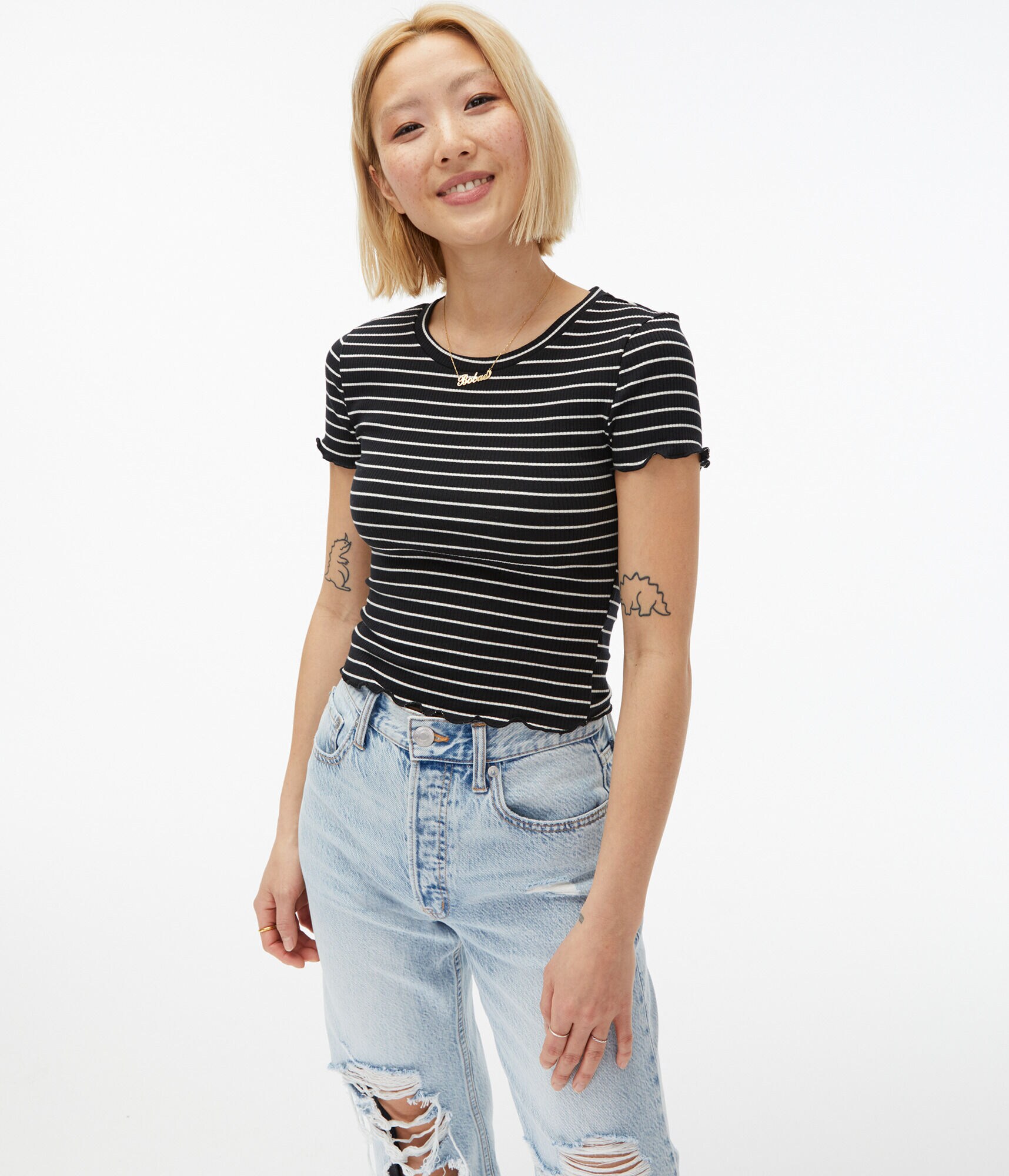 Striped Ribbed Shrunken Tee
