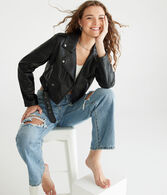 Faux Leather Cropped Moto Jacket