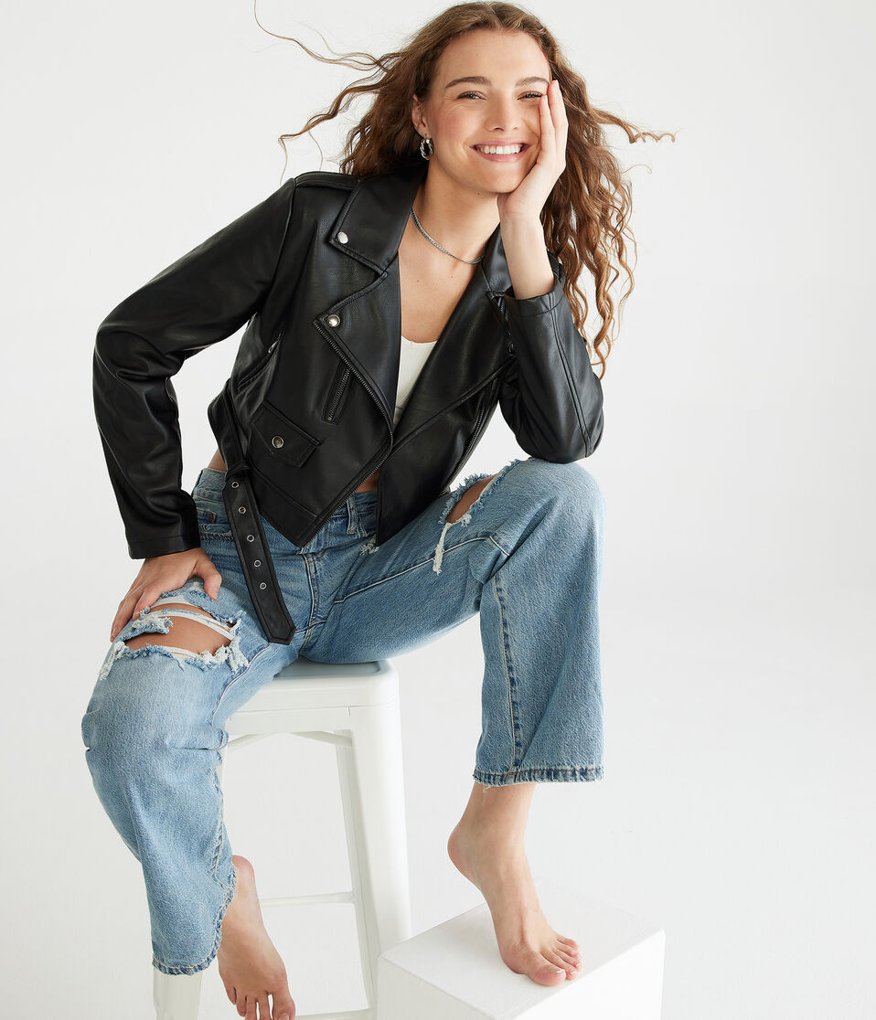Faux Leather Cropped Moto Jacket