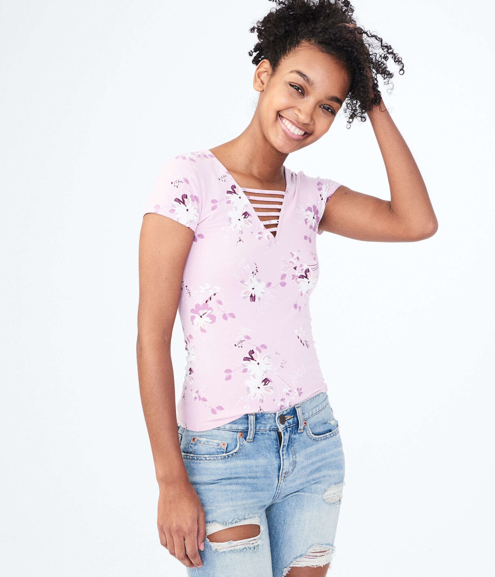 Floral Strappy-Front Bodycon Top