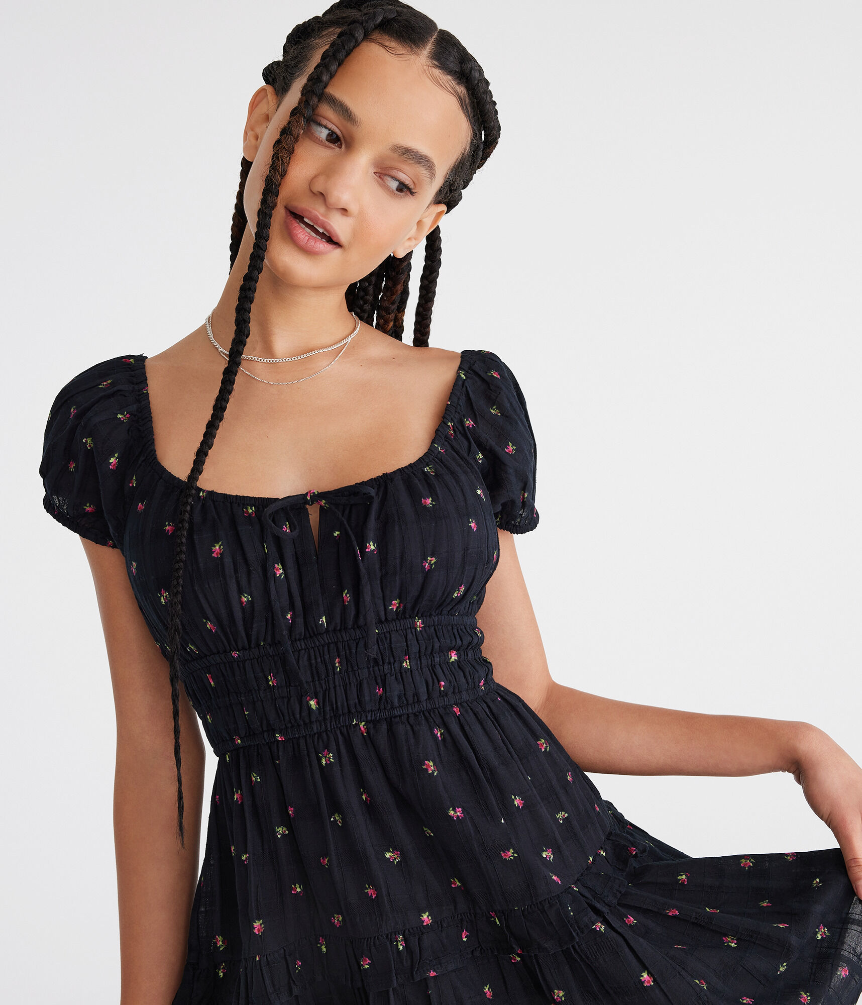 Floral Scoop-Neck Ruffled Fit & Flare Dress