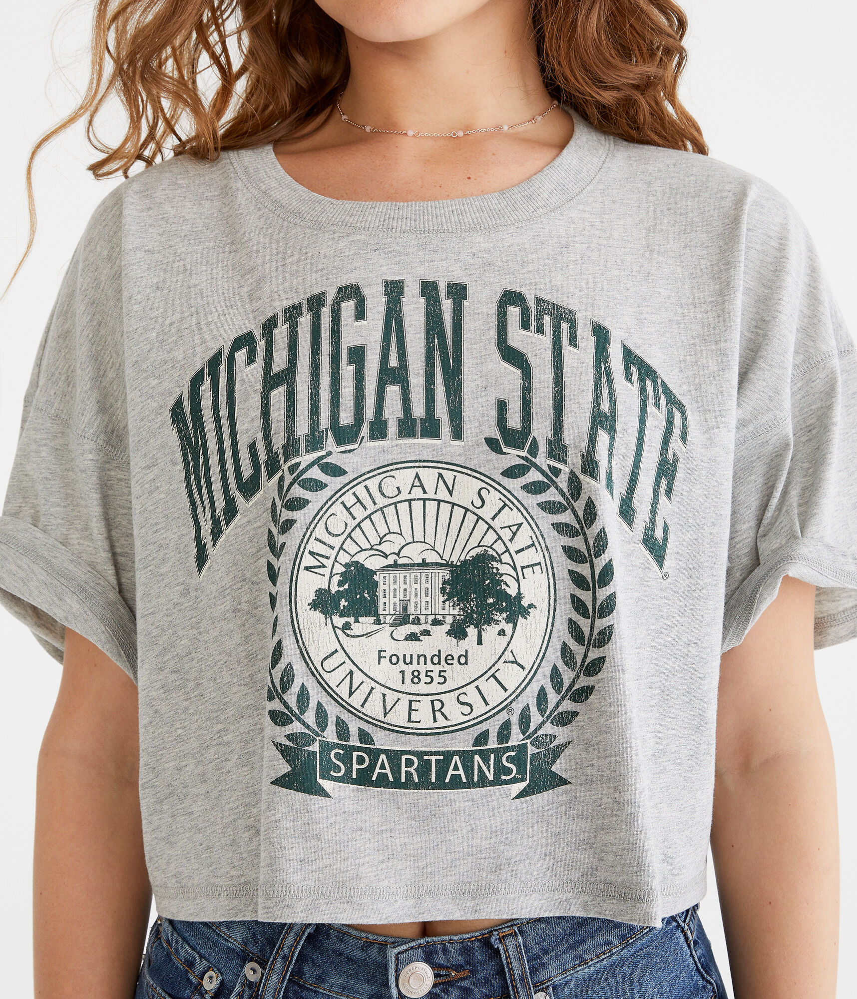 Michigan State Cropped Boyfriend Graphic Tee