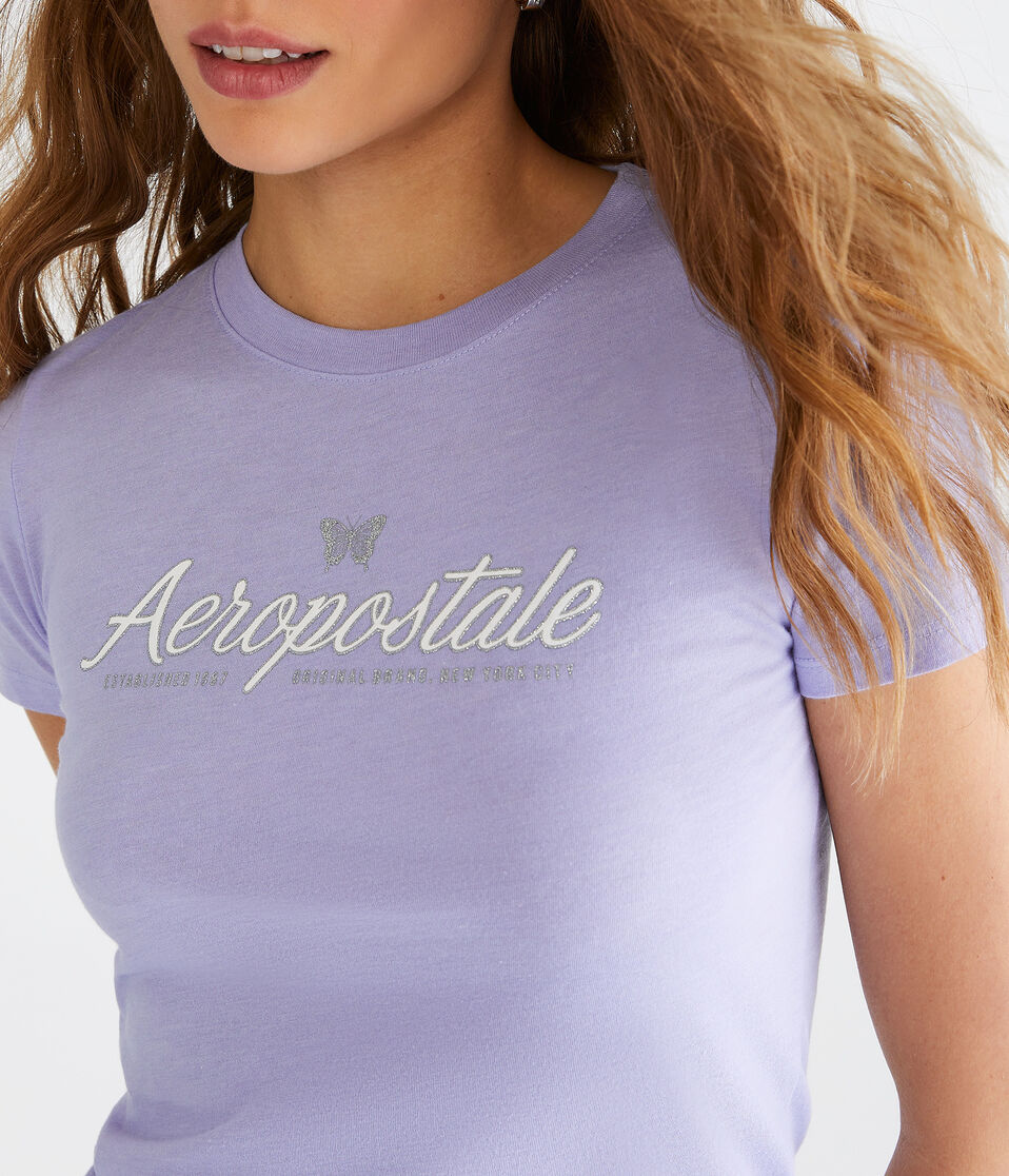 Aeropostale Script Butterfly Glitter Graphic Tee