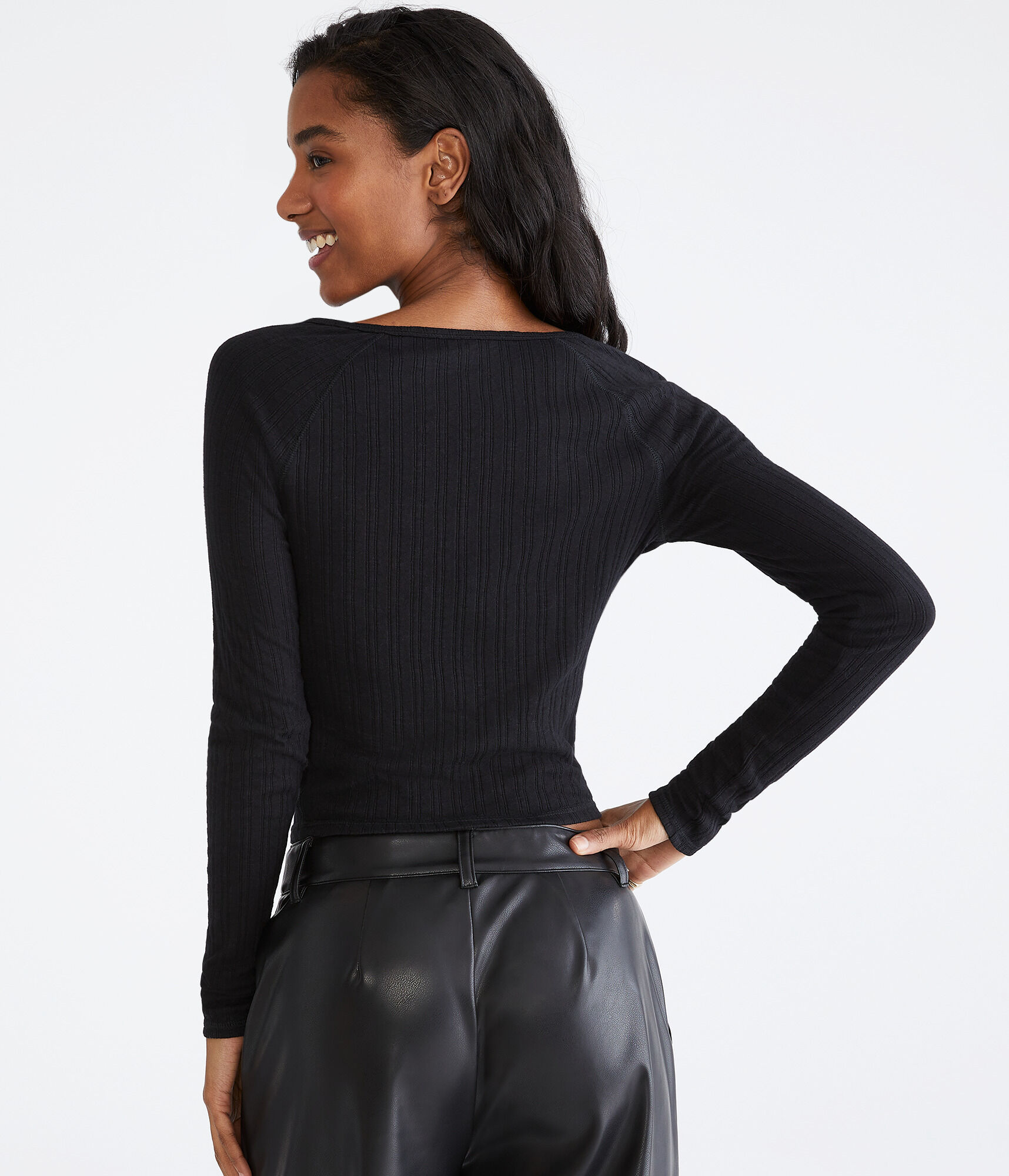 Long Sleeve Seriously Soft Notch-Neck Shrunken Tee