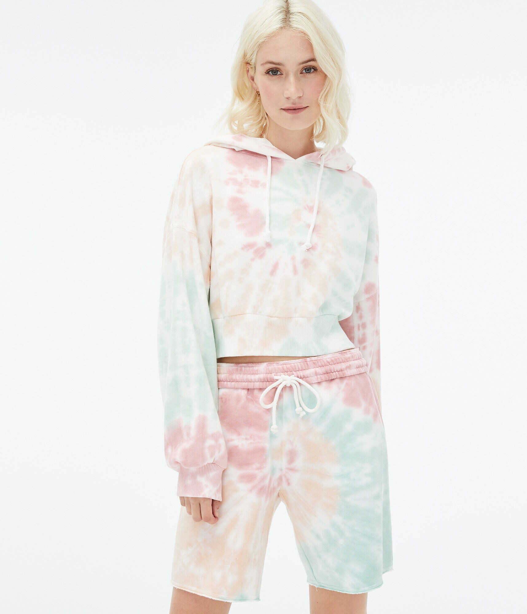 Tie-Dye Cropped Pullover Hoodie