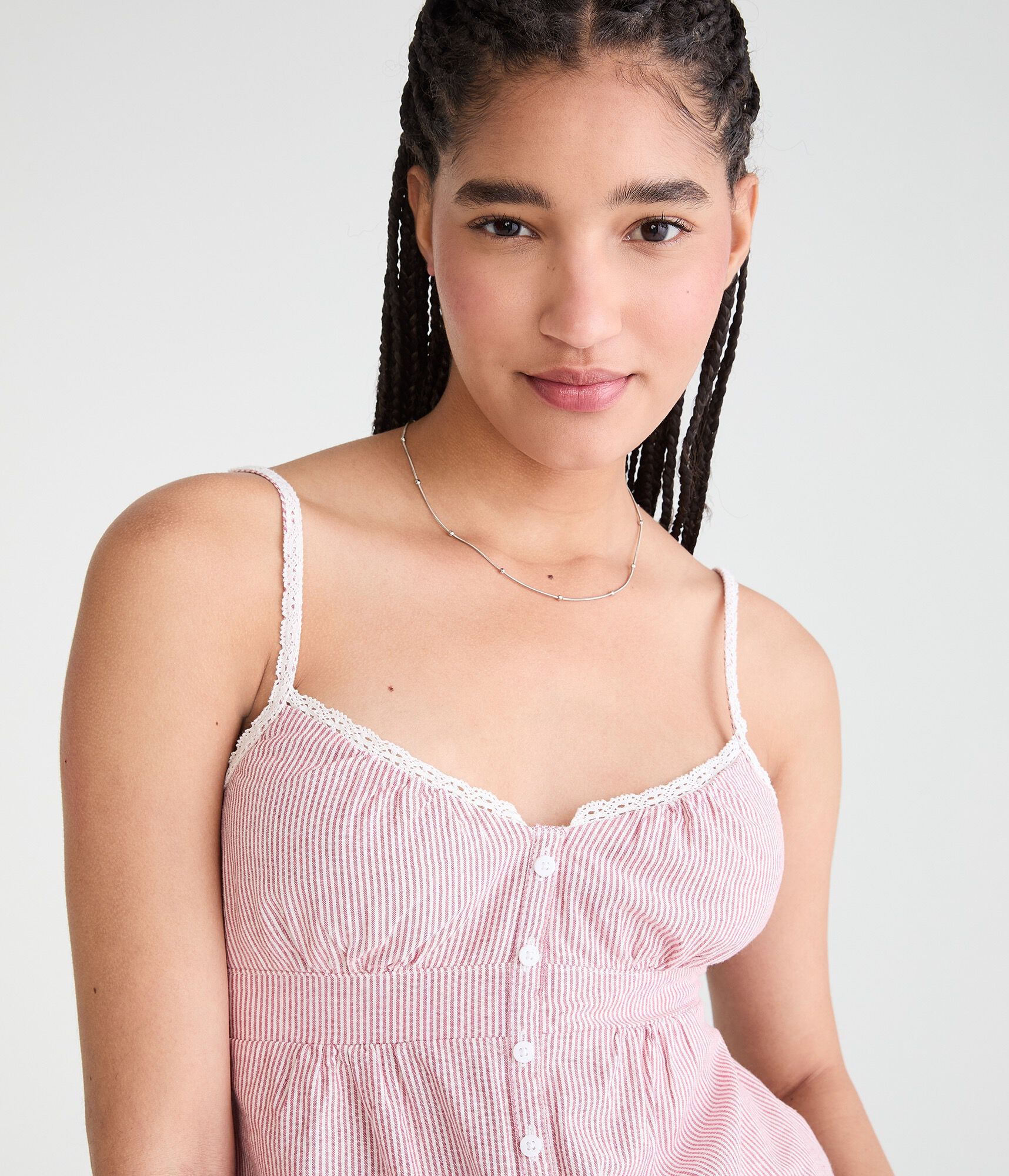 Yarn-Dyed Stripe Lace-Trim Cami
