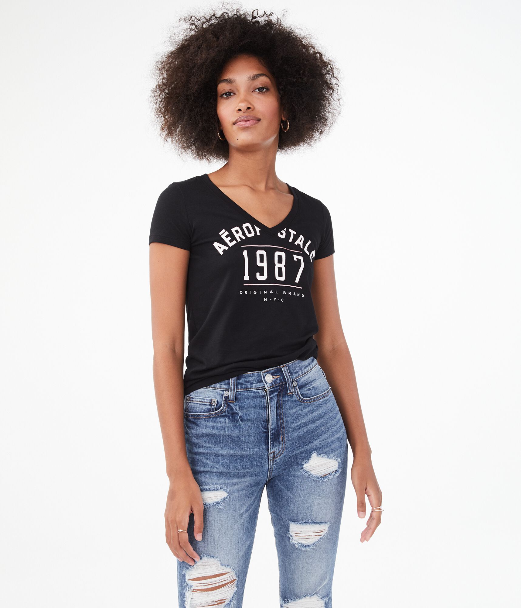 Aeropostale 1987 V-Neck Graphic Tee