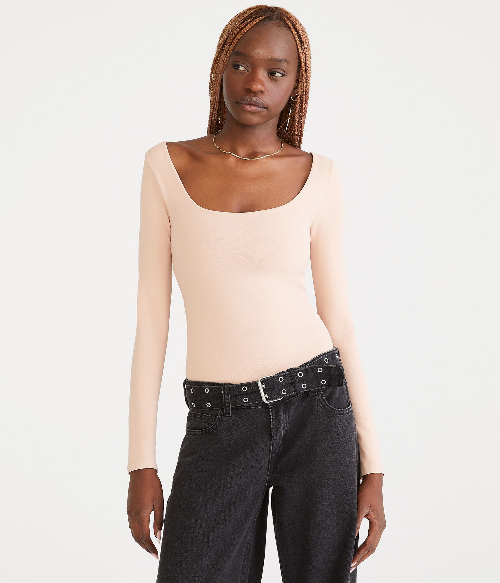 ★BADBLOOD★ Beyond Soft Scoop Neck Long Sleeve Cream w-tee2 Áo Thun Dài Tay Nữ Badblood Beyond Soft Scoop Neck Long