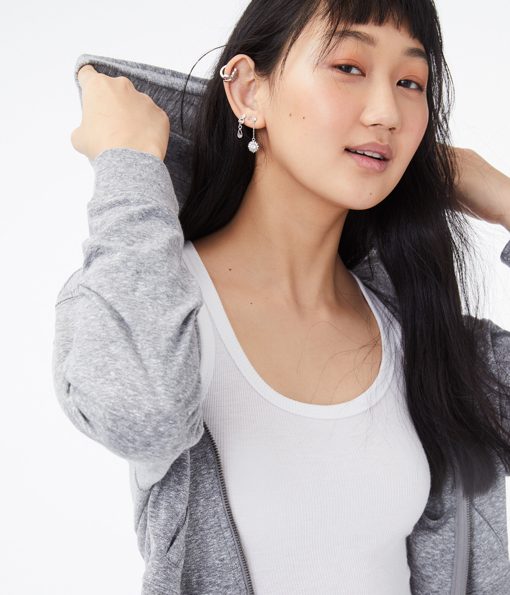 Heathered Cropped Full-Zip Hoodie