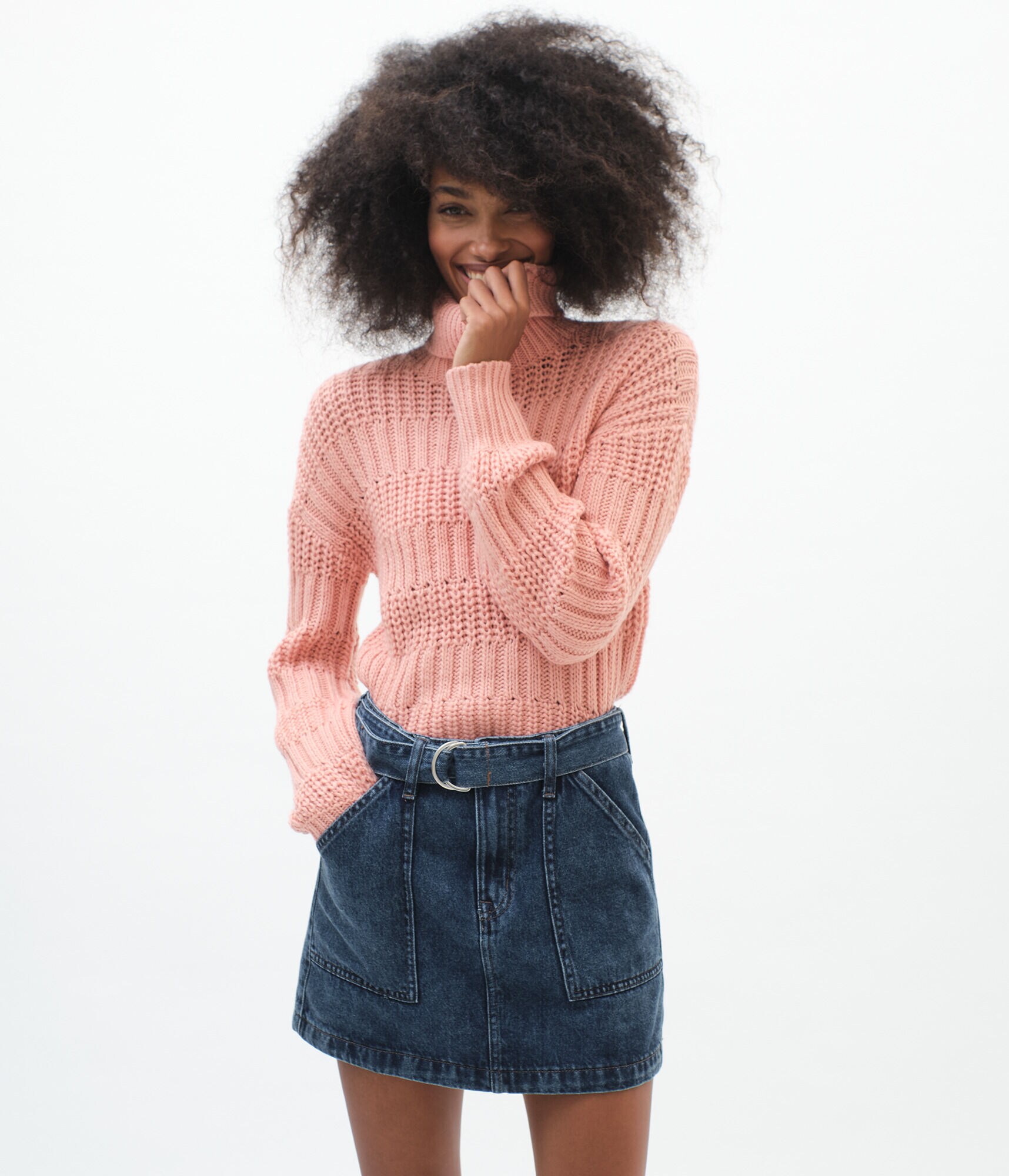 Mixed-Stitch Turtleneck Sweater