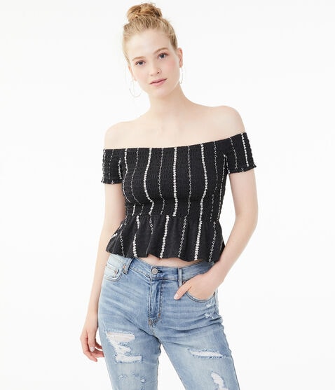 Smocked Peplum Off-The-Shoulder Top Smocked Peplum Off-The-Shoulder Top