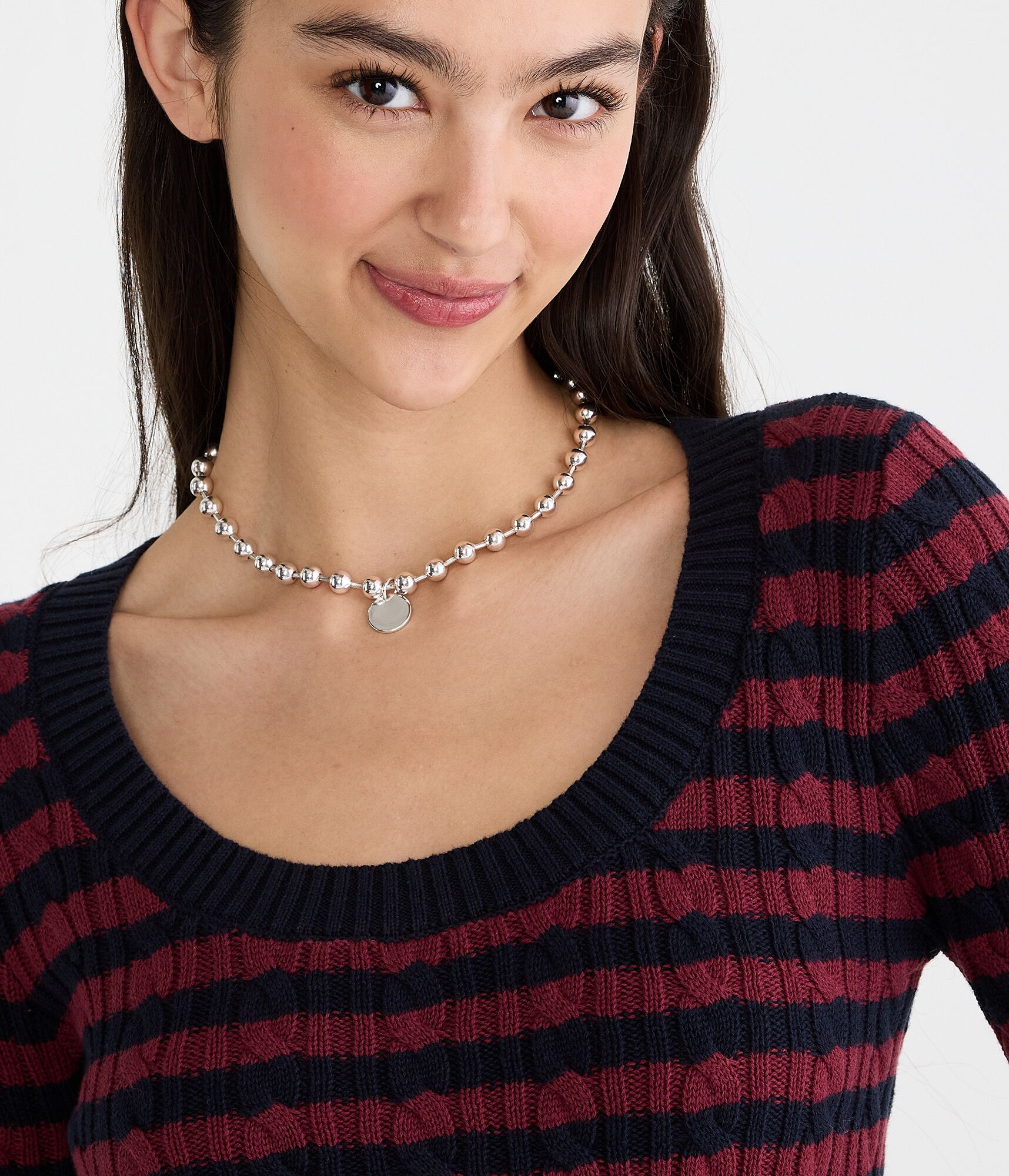 Striped Cable Scoop-Neck Sweater