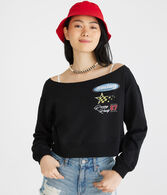 East Coast Racing Cropped Off-The-Shoulder Sweatshirt