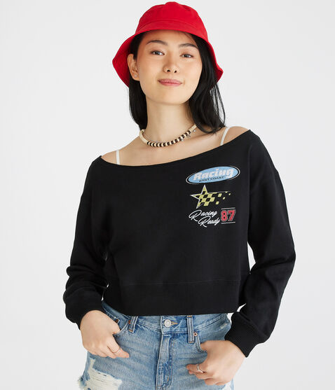 East Coast Racing Cropped Off-The-Shoulder Sweatshirt