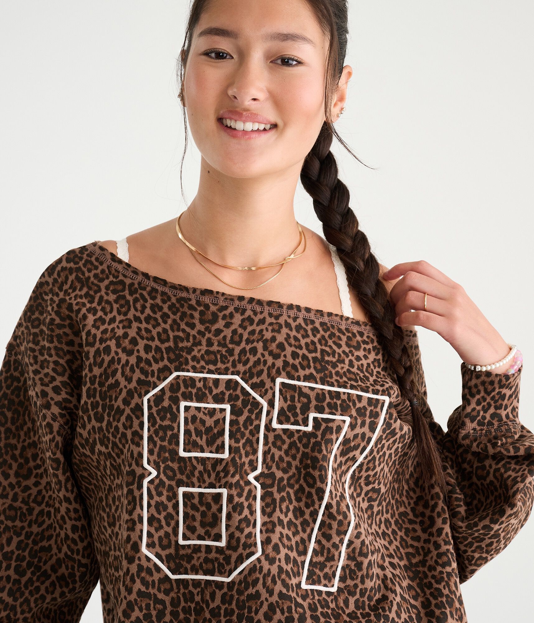 D&eacute;j&agrave; For Aero Leopard Print 87 Oversized Off-The-Shoulder Sweatshirt