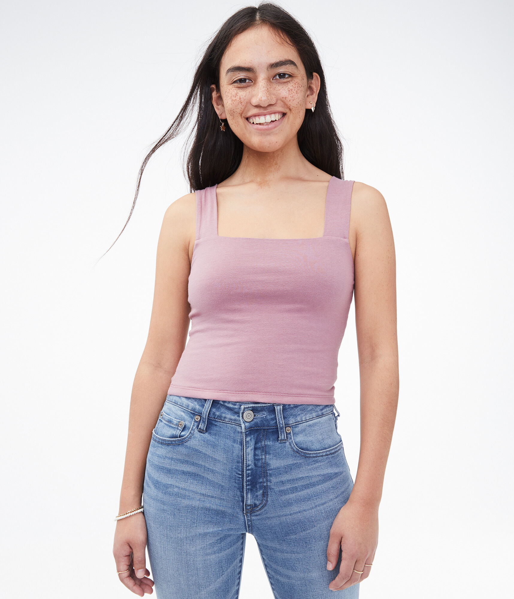 pink square neck crop top