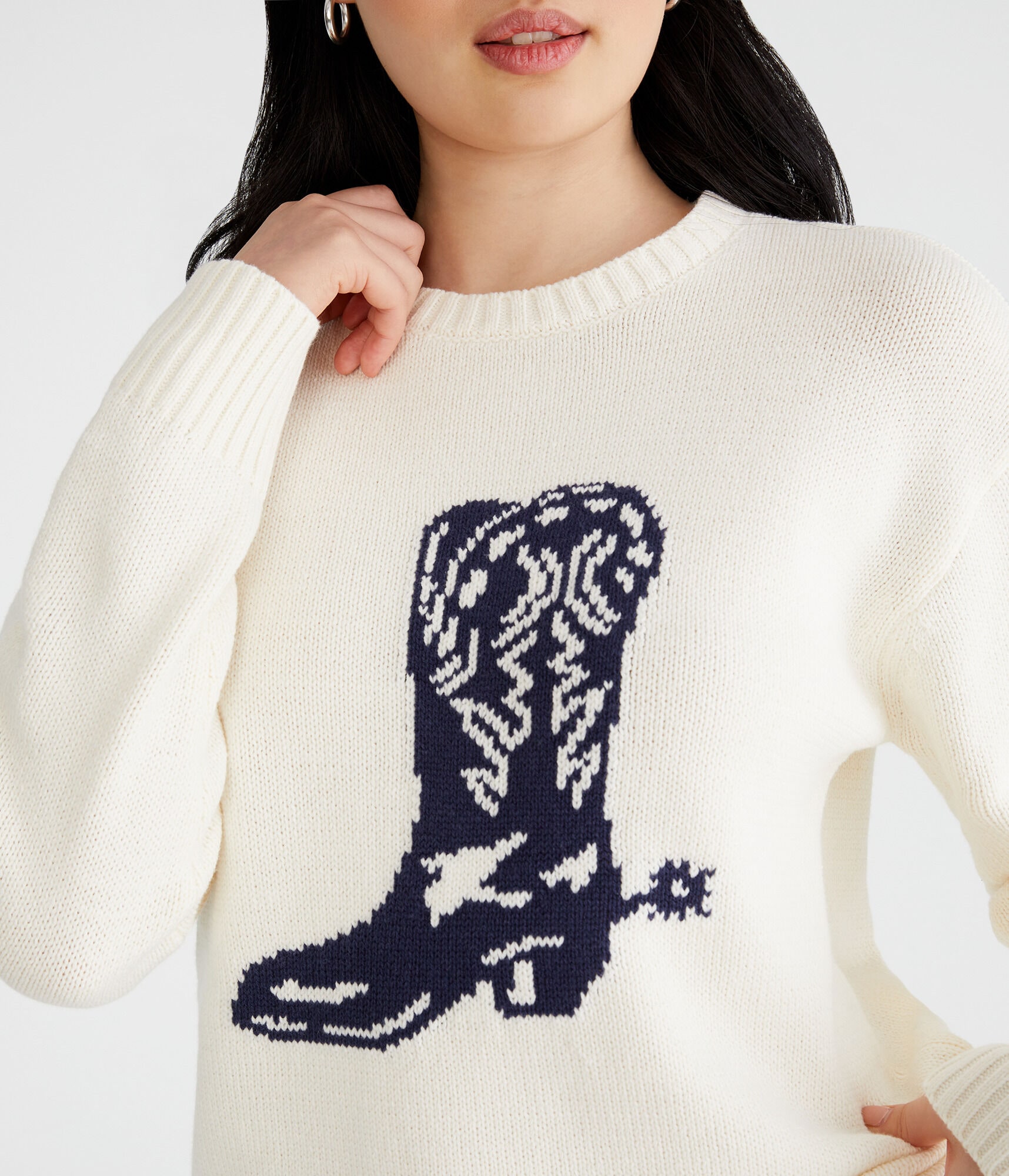 Cowgirl Boot Oversized Crew Sweater
