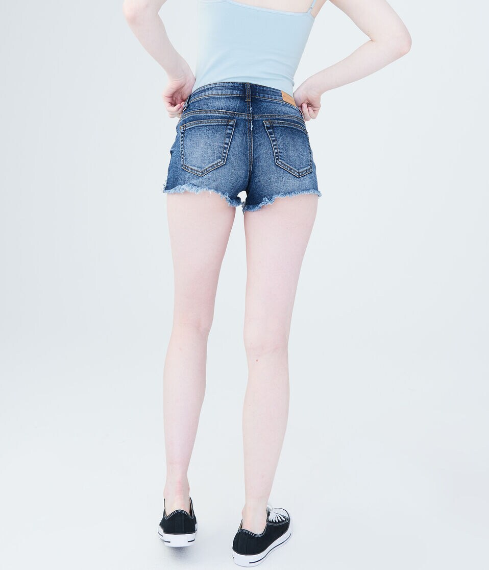 Dark Wash Crocheted Denim Shorty Shorts