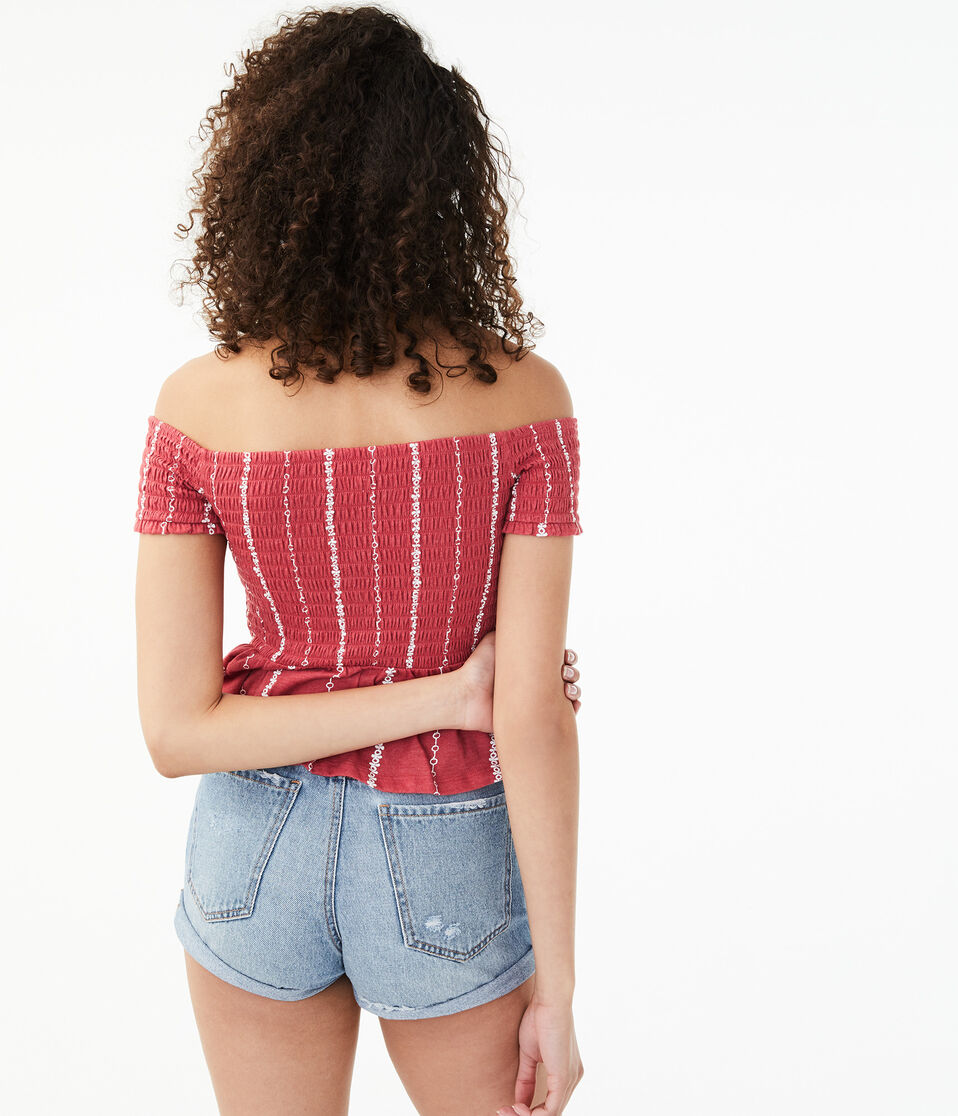 Smocked Peplum Off-The-Shoulder Top