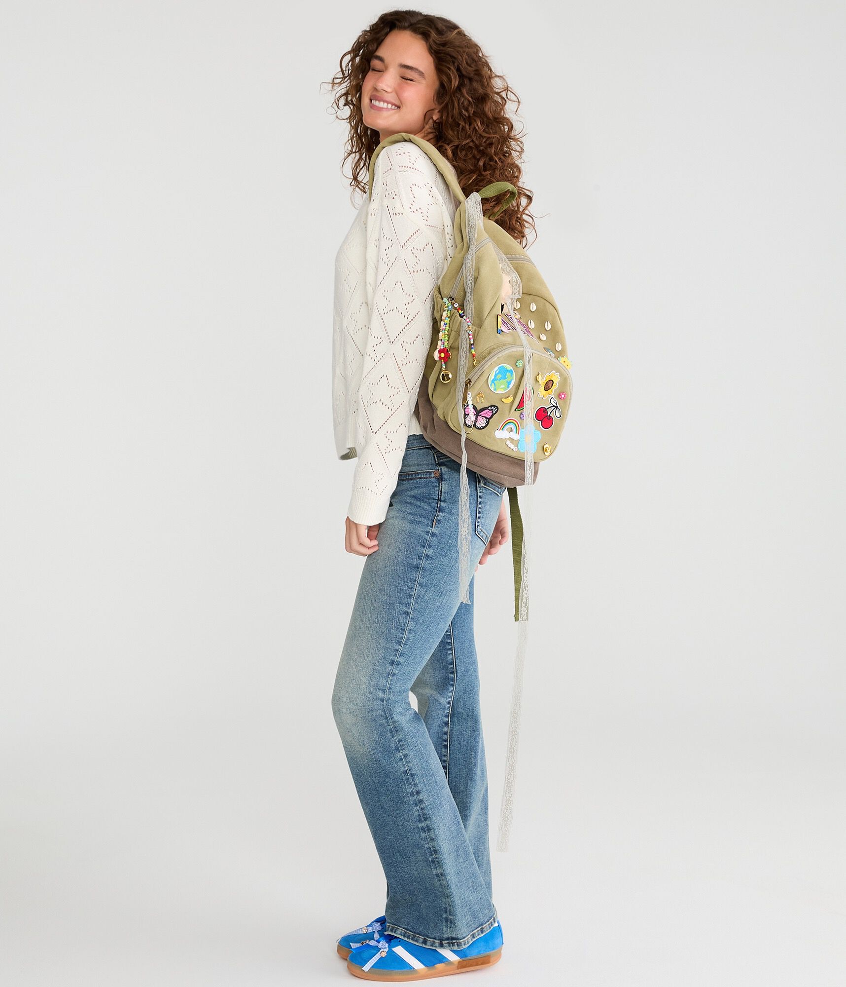 Slouchy Pointelle Star Slash-Neck Sweater