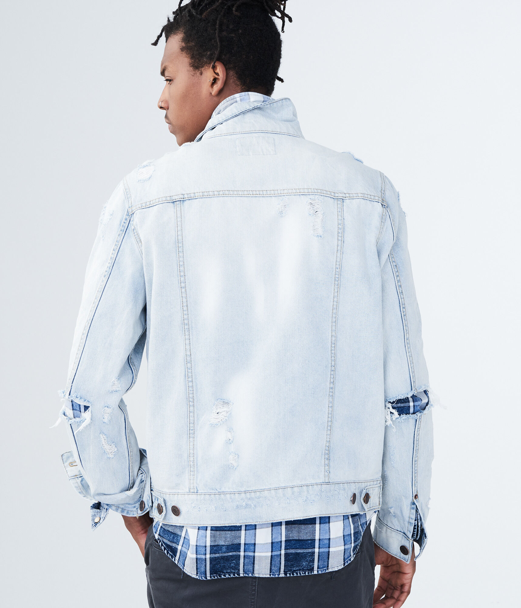 Men's Light Wash Destroyed Denim Jacket 