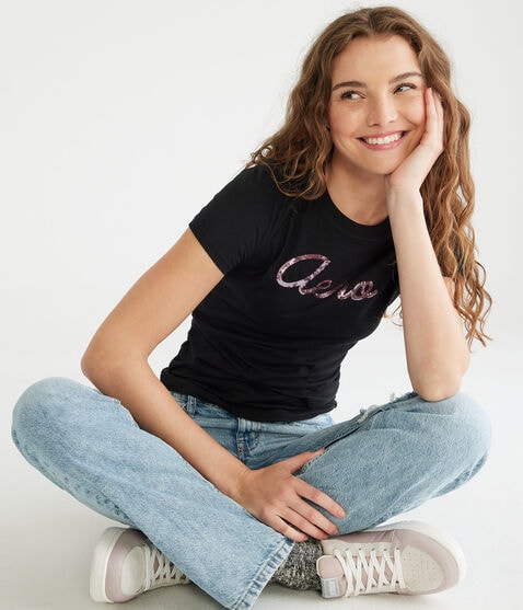 Aero Sequin Logo Graphic Tee Aero Sequin Logo Graphic Tee