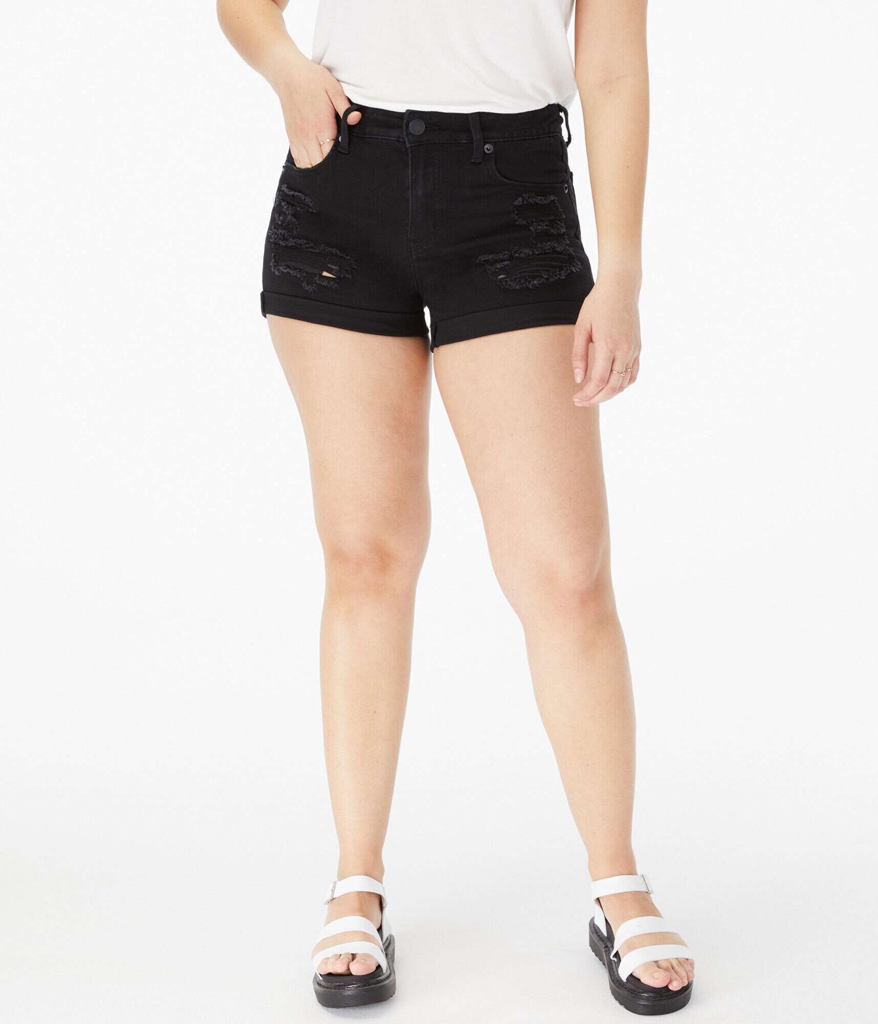 Flex Effects High-Rise Denim Midi Shorts