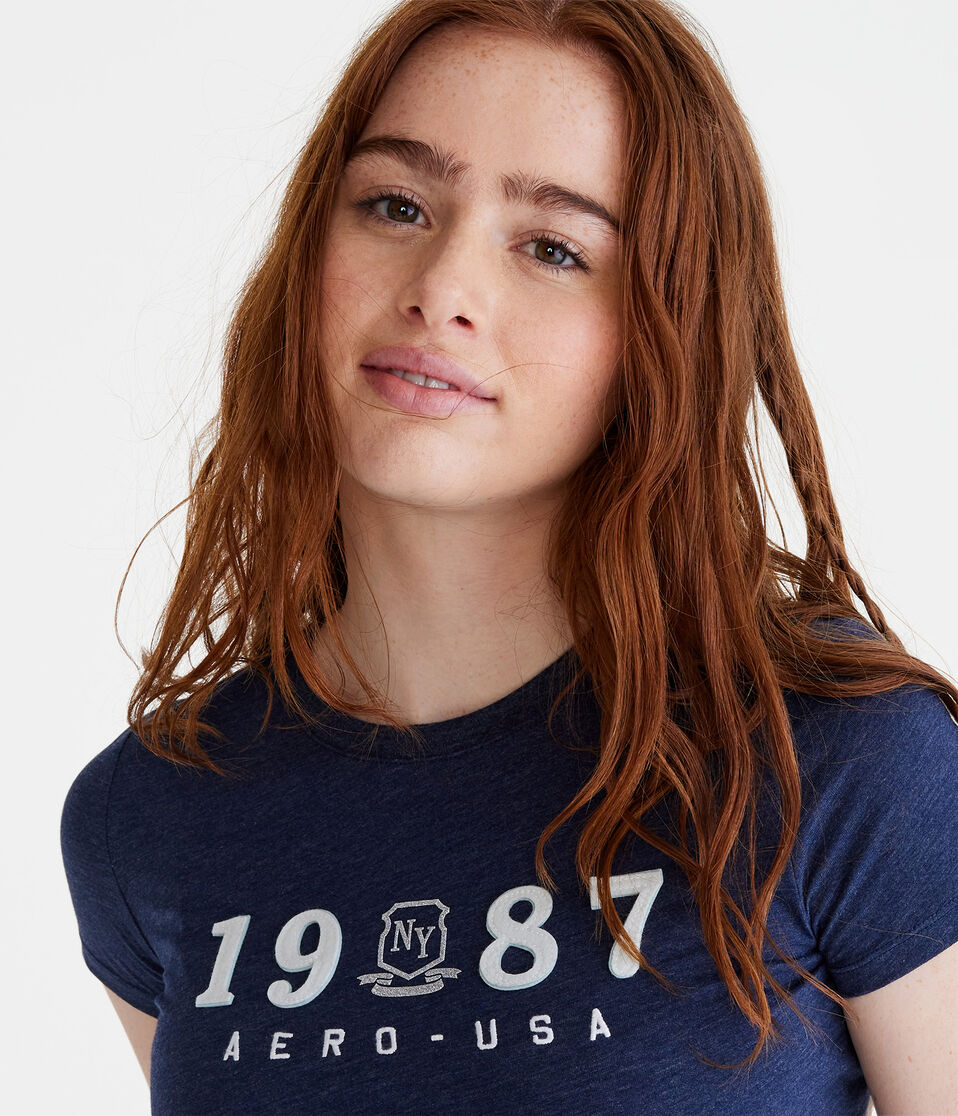 Aero-USA 1987 Crest Glitter Appliqué Graphic Tee