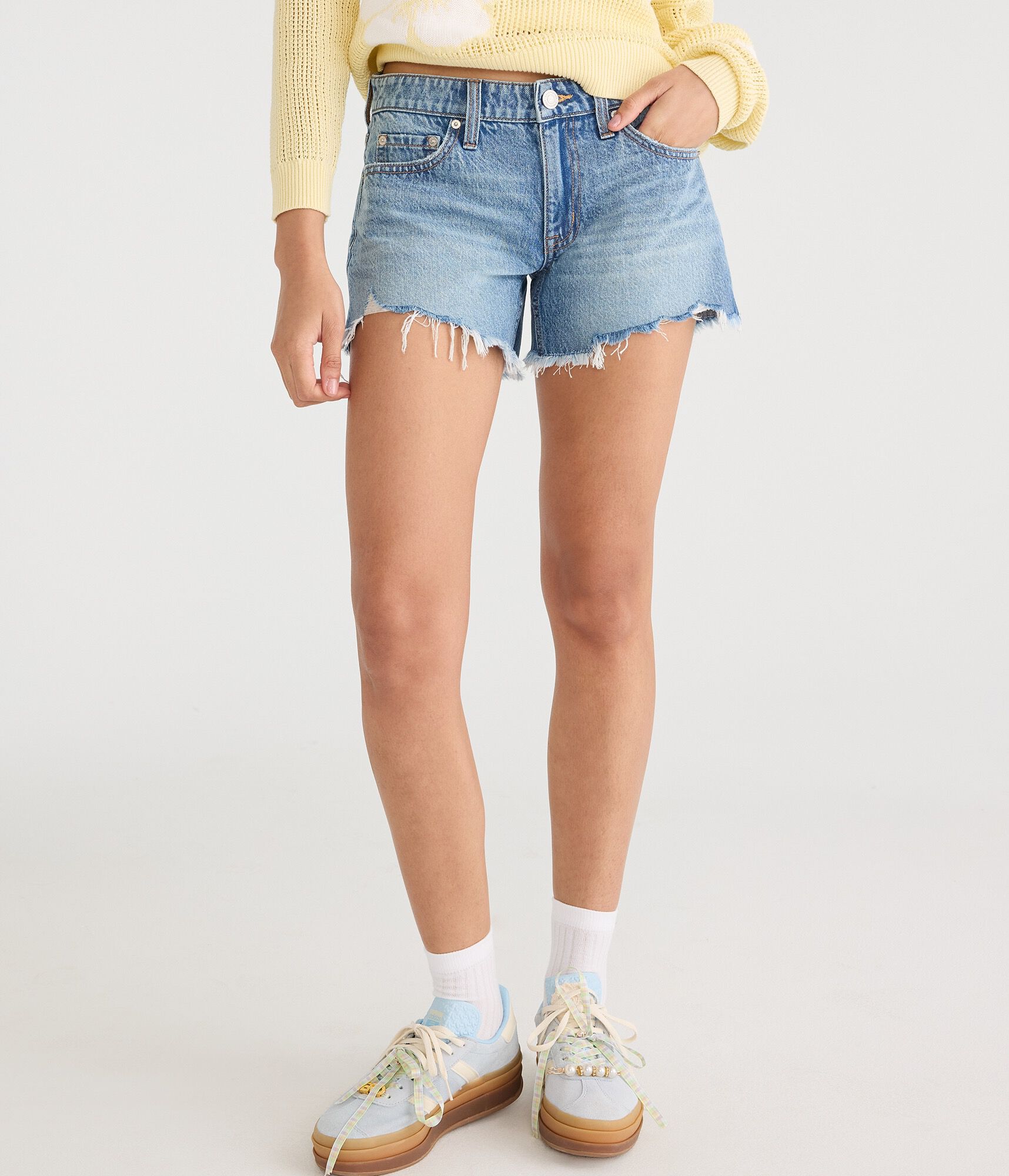 Low-Rise Baggy 4" Denim Shorts