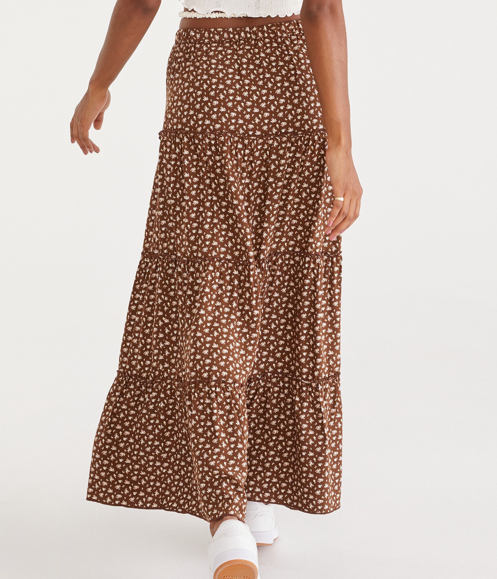 Floral Tiered High-Waisted Maxi Skirt