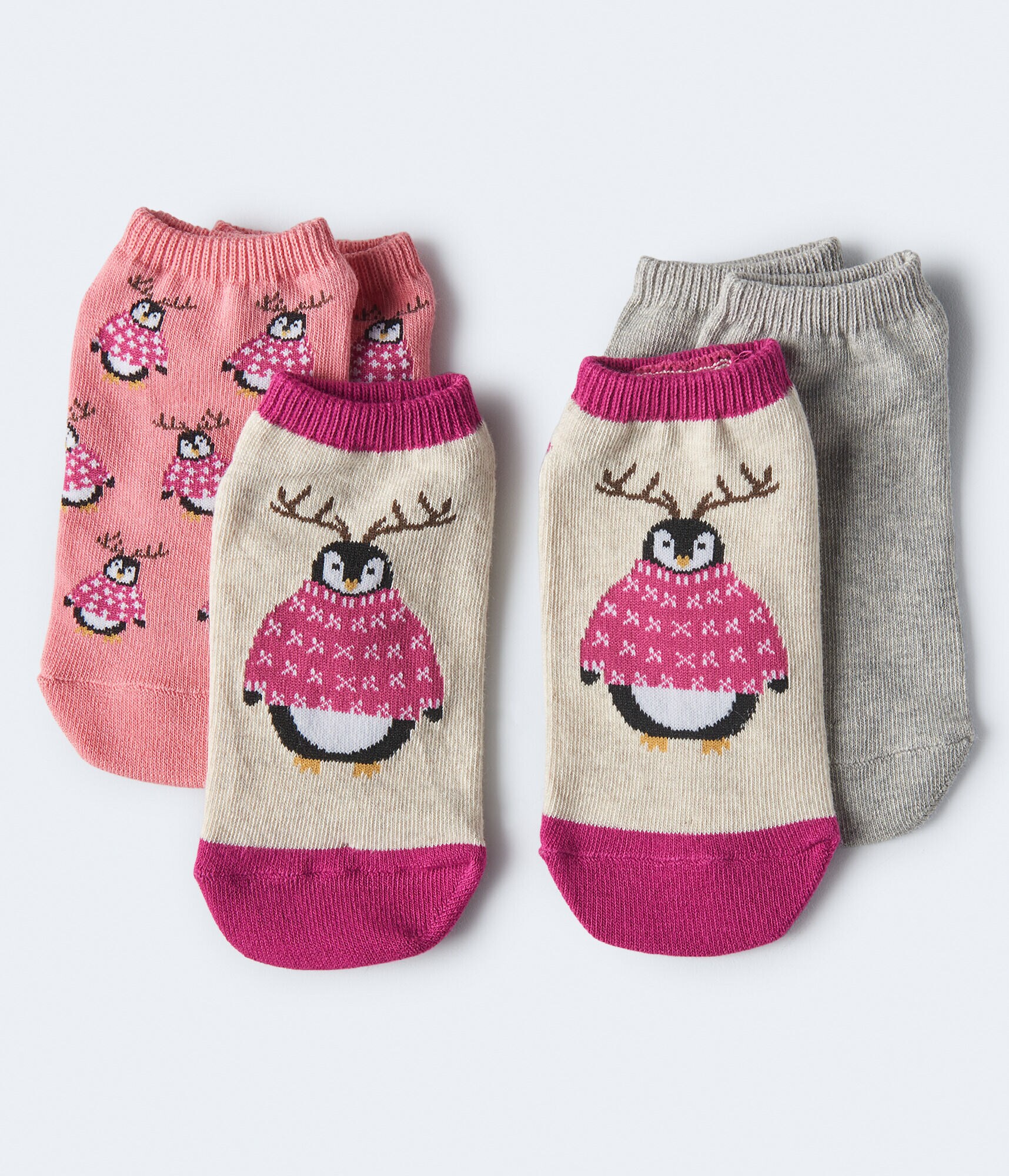 3-Pack Antler Penguin &amp; Solid Ankle Socks***