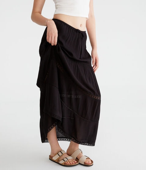 Crinkle Lace-Trim Maxi Skirt Crinkle Lace-Trim Maxi Skirt