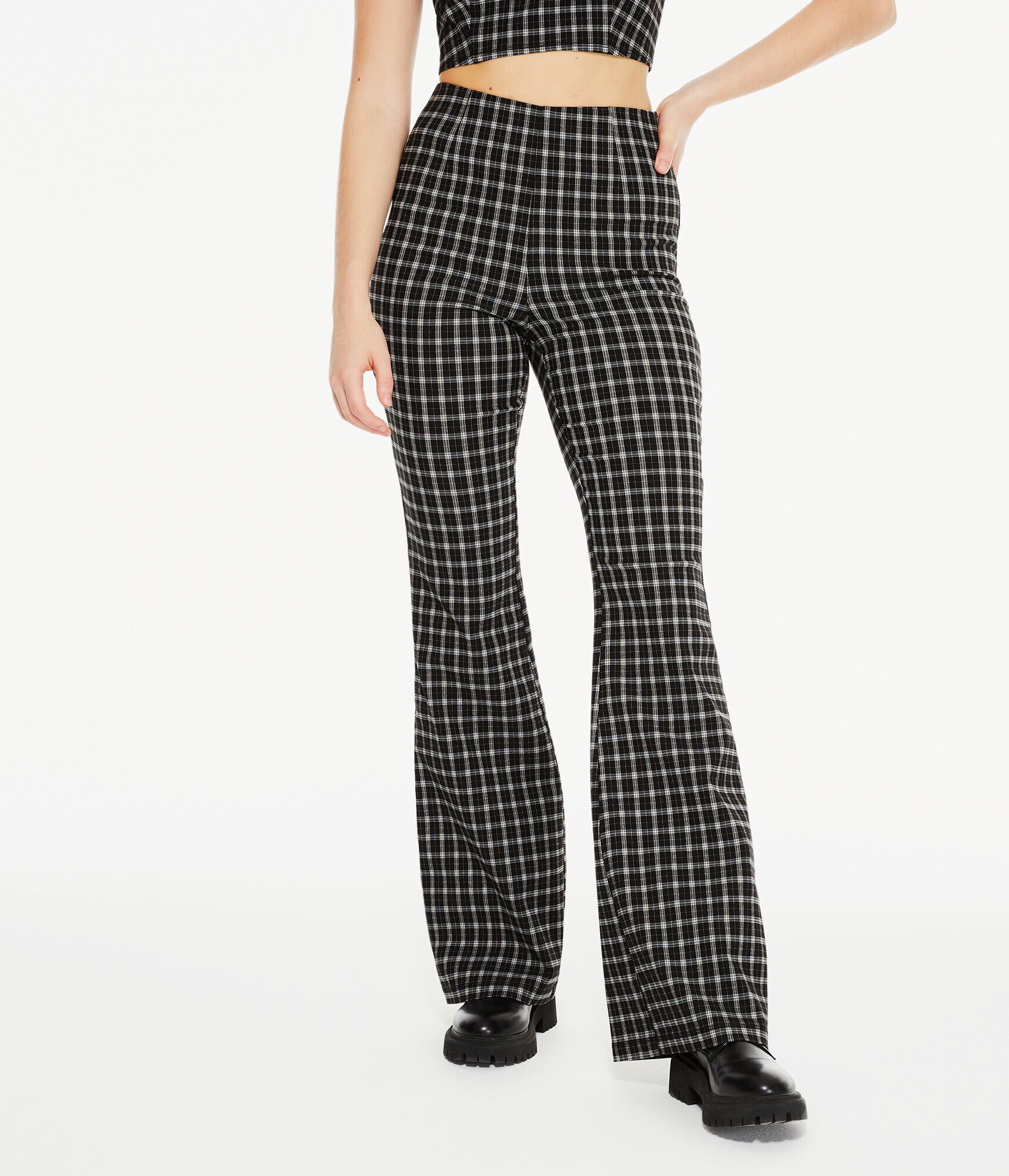 Plaid High-Rise Flare Pants