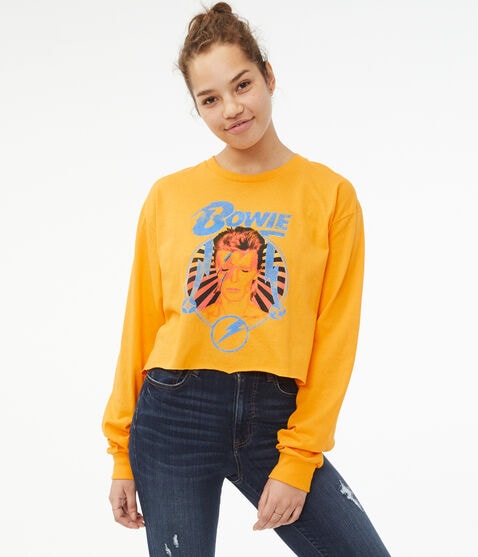 Long Sleeve David Bowie Cropped Graphic Tee Long Sleeve David Bowie Cropped Graphic Tee