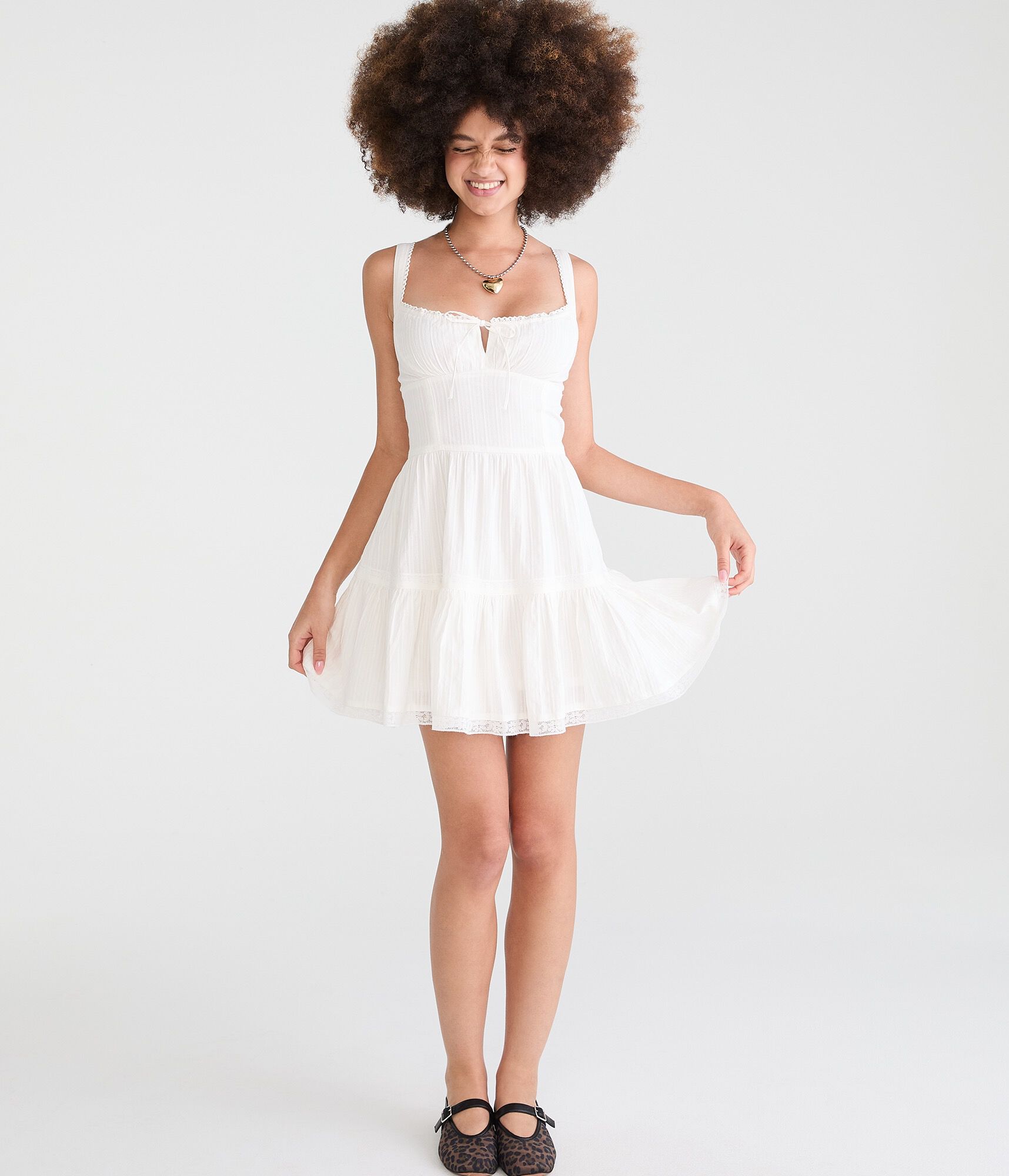 Solid Square-Neck Corset A-Line Mini Dress