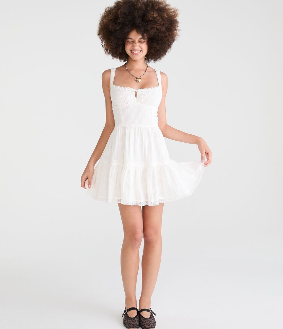 Solid Square-Neck Corset A-Line Mini Dress Solid Square-Neck Corset A-Line Mini Dress