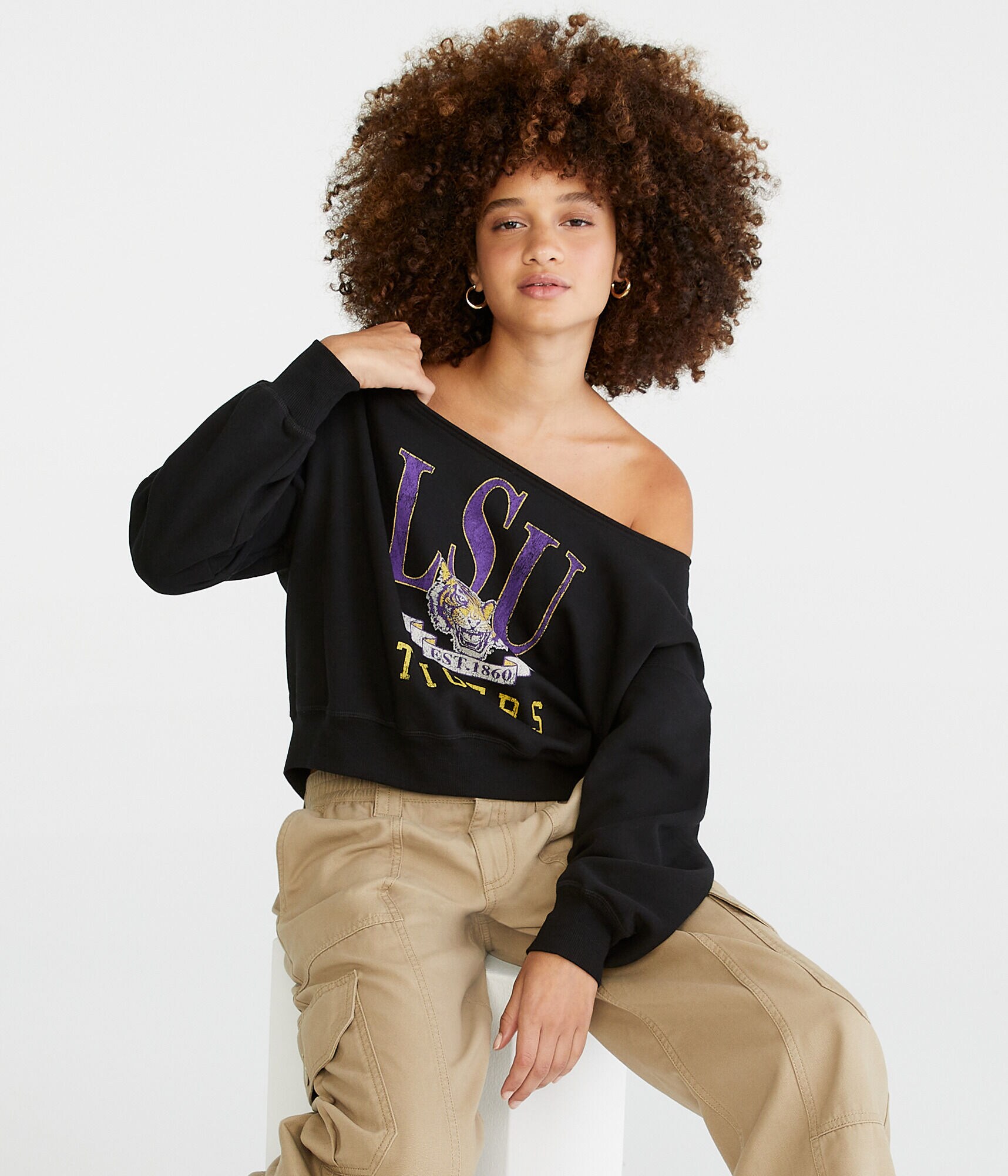 Louisiana State Tigers Cropped Off-The-Shoulder Sweatshirt
