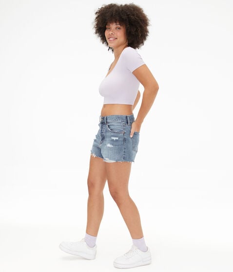 Premium Air Mid-Rise Slouchy Boyfriend Denim Shorts