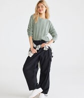 Ribbed Cropped Crew Sweater