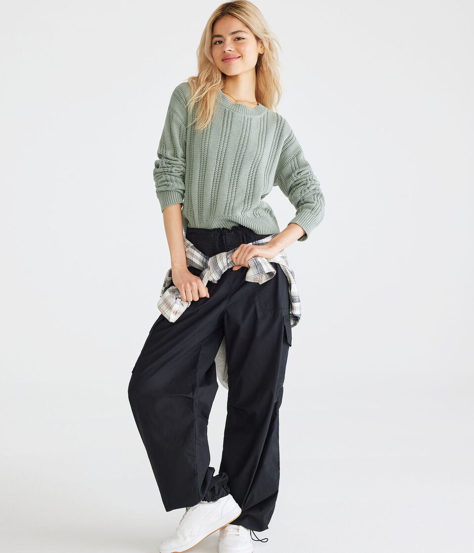 Ribbed Cropped Crew Sweater