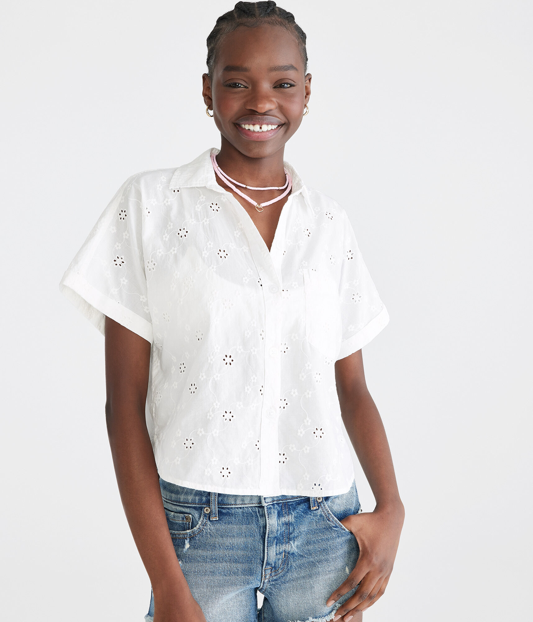 Floral Eyelet Camp Shirt