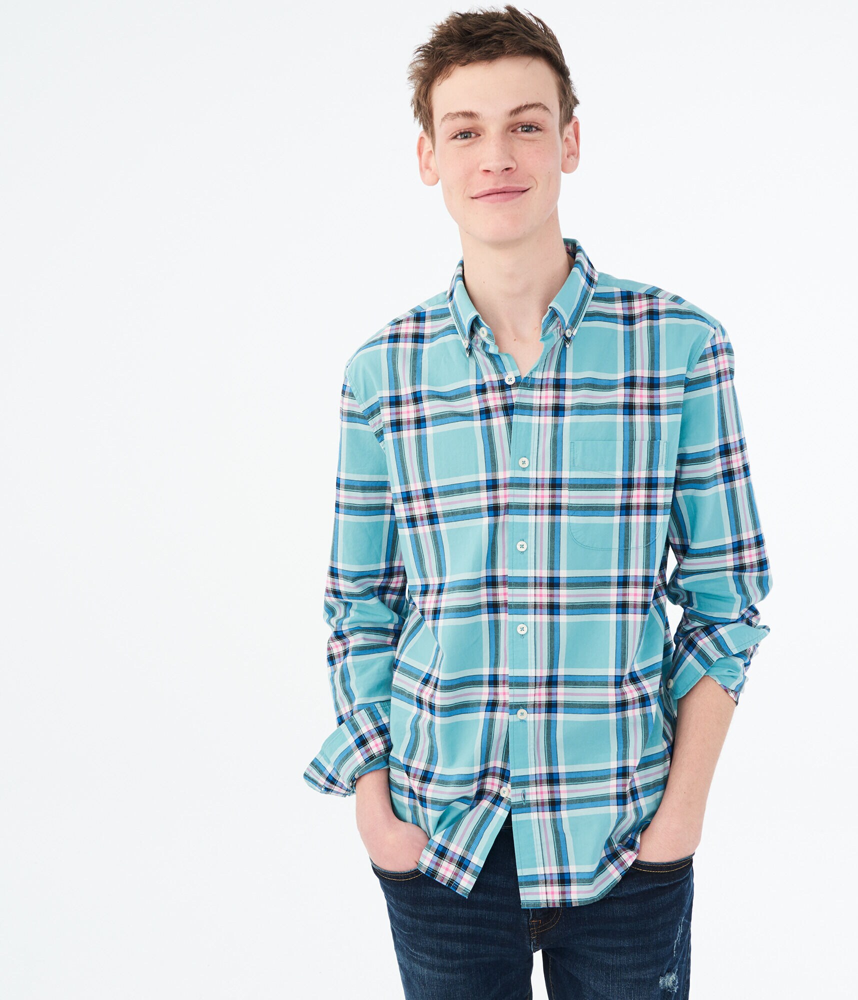 Long Sleeve Plaid Woven Shirt